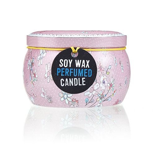 Soy Wax Art Tin Candle – Friendly Messages pink floral decorative tin soy wax perfumed candle with lid, 6.5x6.5x5 cm