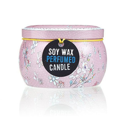 Soy Wax Art Tin Candle – Friendly Messages pink floral decorative tin soy wax perfumed candle with lid, 6.5x6.5x5 cm