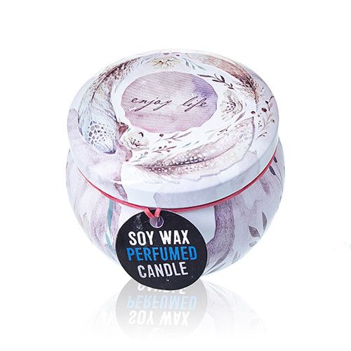 Alt Tag: Soy Wax Art Tin Candle – Parisian Weekend soy wax perfumed candle in decorative art tin with floral lid design