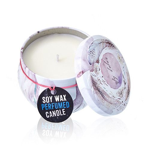 Alt Tag: Soy Wax Art Tin Candle – Parisian Weekend soy wax perfumed candle in art tin with lid, modern design