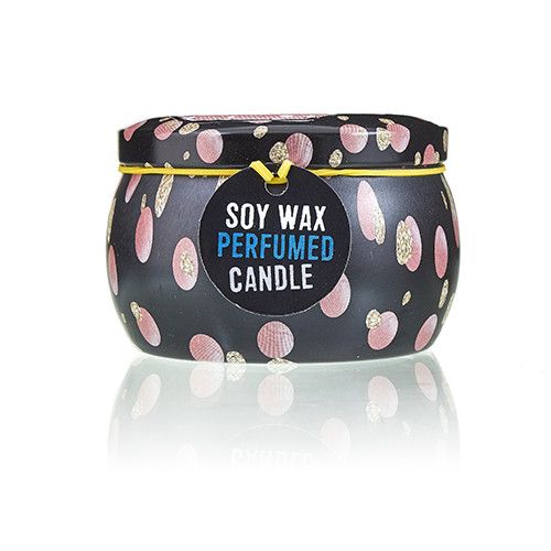 Soy Wax Art Tin Candle – Russian Dolls-design svart plåtburk med doftljus i sojavax med lock, prickmönster