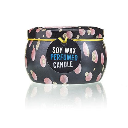 Soy Wax Art Tin Candle – Russian Dolls-design svart plåtburk med doftljus i sojavax med lock, prickmönster