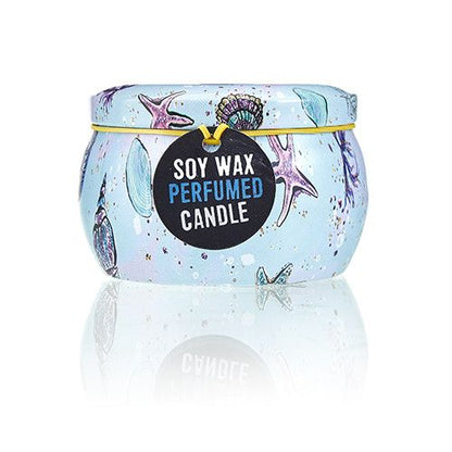 Alt Tag: Soy Wax Art Tin Candle – Sea Life, vela perfumada de cera de soja en lata artística con diseño marino y tapa