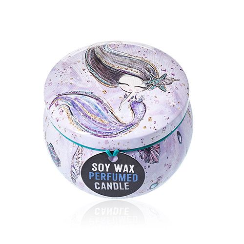 Soy Wax Art Tin Candle – Sea Life en lata decorativa con sirena, vela perfumada de cera de soja
