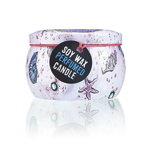 Alt Tag: Soy Wax Art Tin Candle – Sea Life en lata decorativa con diseño marino, vela perfumada de cera de soja
