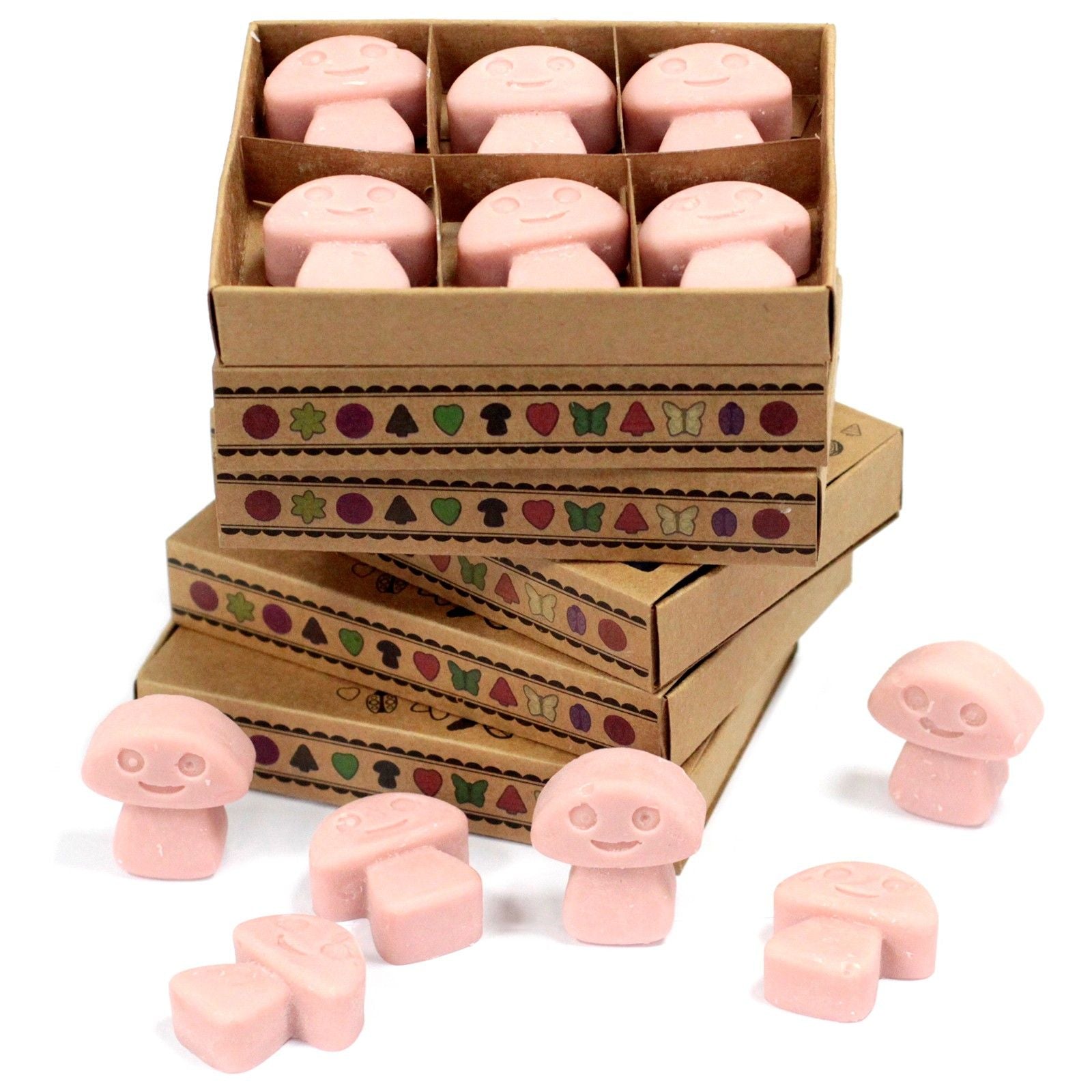 Alt Tag: Presentset med sojavaxmelts – Coffee Trader rosa svampformade sojavaxmelts i dekorativa presentaskar, set med sex