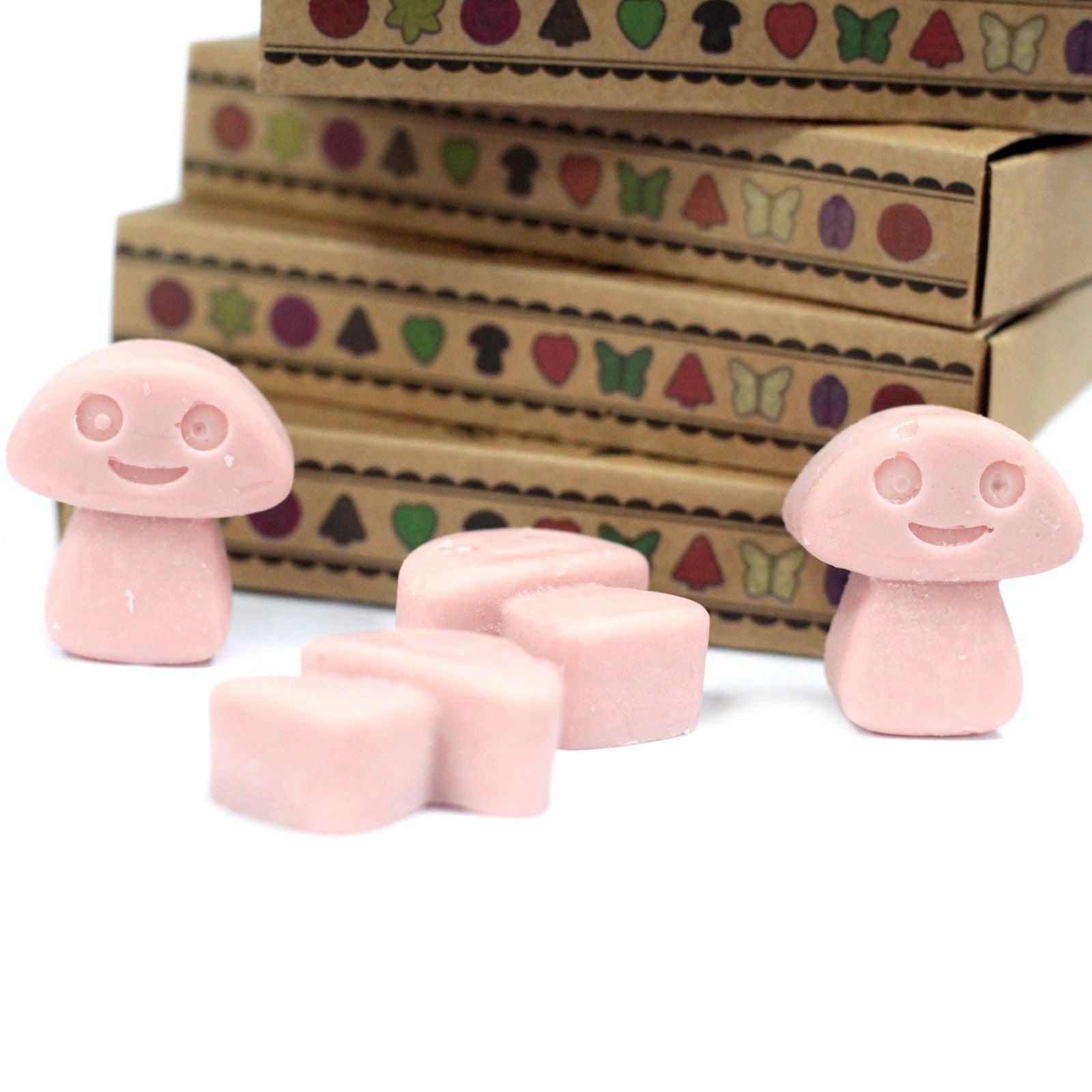 Alt Tag: Presentset med sojavax-melts – Coffee Trader med rosa svampformade wax melts och presentaskar, handgjuten blandning av soja- och palmvax