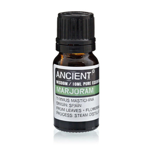 Alt Tag: Spanish Marjoram Essential Oil – 10ML amber glass bottle with black cap, Marjoram label, 10ml pure essential oil