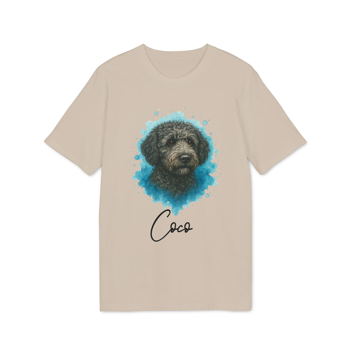Spanish Water Dog Personalized Dog 100% Organic Cotton T-Shirt beige tee with Spanish Water Dog portrait and name Coco