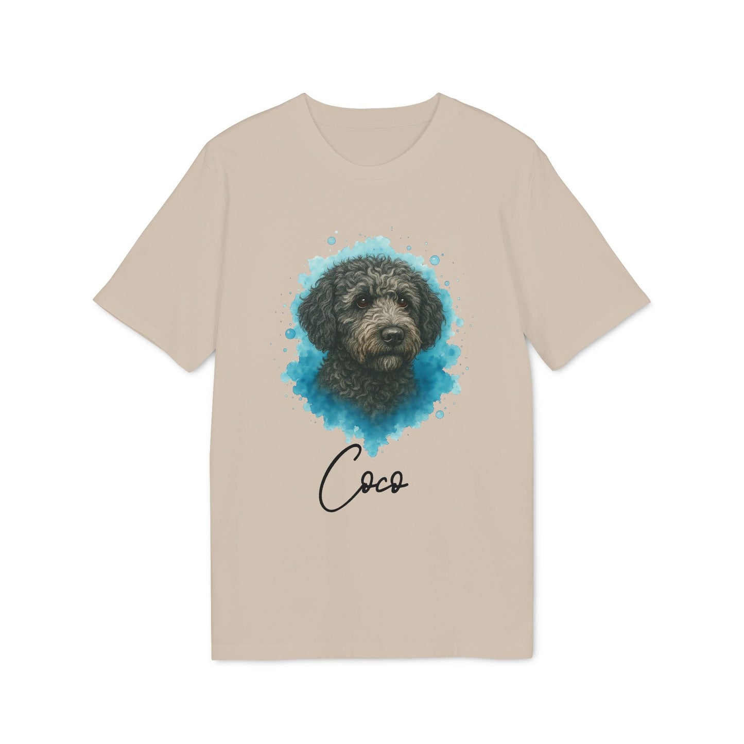 Spanish Water Dog Personalized Dog 100% Organic Cotton T-Shirt beige tee with Spanish Water Dog portrait and name Coco