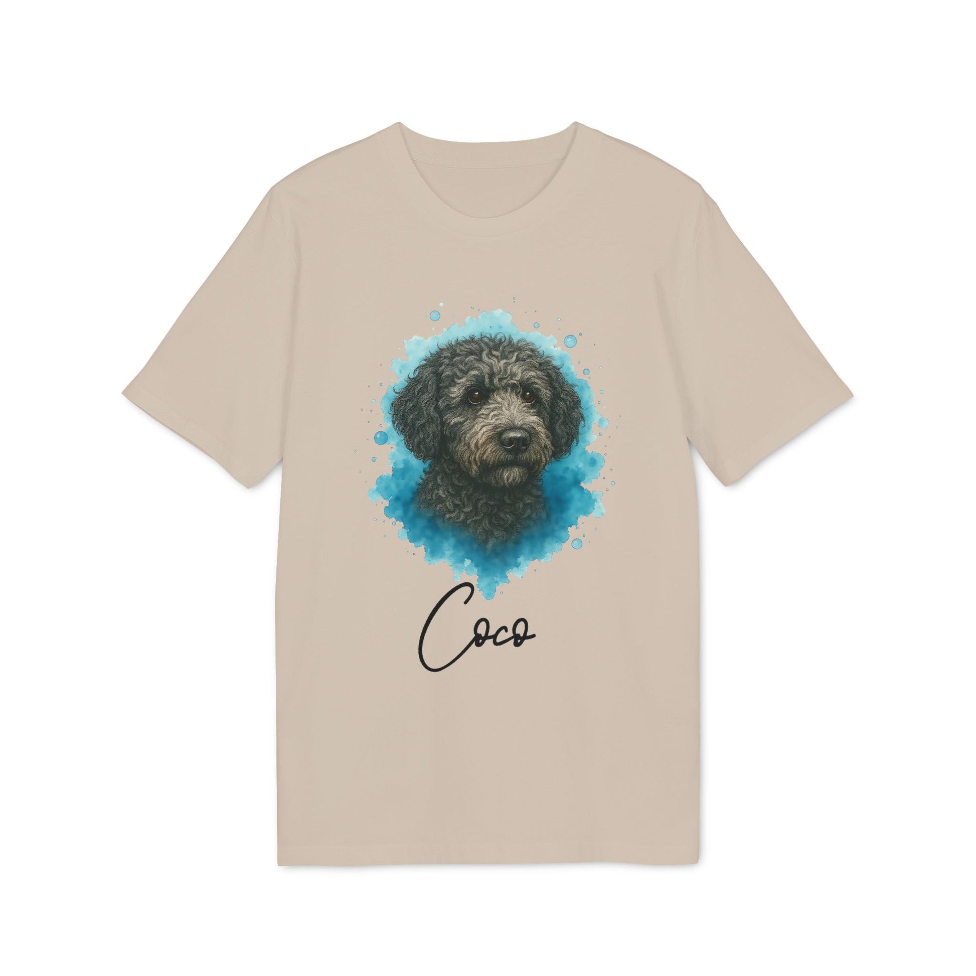 Spanish Water Dog Personalized Dog 100% Organic Cotton T-Shirt beige tee with Spanish Water Dog portrait and name Coco