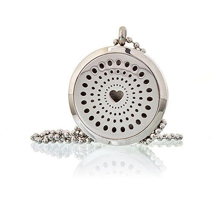 Alt Tag: Halsband med Aromarelaxation-diffuser i rostfritt stål – Diamond Heart 30MM rund hjärtmedaljong i rostfritt stål med kedja