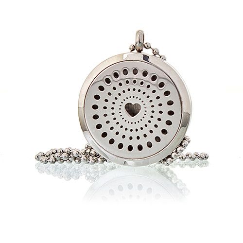 Alt Tag: Stainless Steel Aromarelaxation Diffuser Necklace – Diamond Heart 30MM stainless steel round heart locket pendant with chain