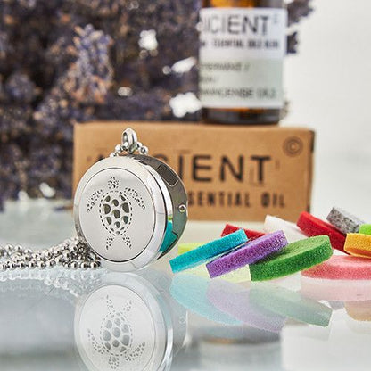 Halsband med aromadiffuser i rostfritt stål – Turtle 25MM i rostfritt stål, hängsmycke med sköldpaddsdesign och filtkuddar