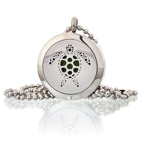 Alt-tag: Halsband med aromadiffuser i rostfritt stål – Turtle 25MM, rostfritt diffuserlocket-hänge med sköldpaddsdesign på kedja