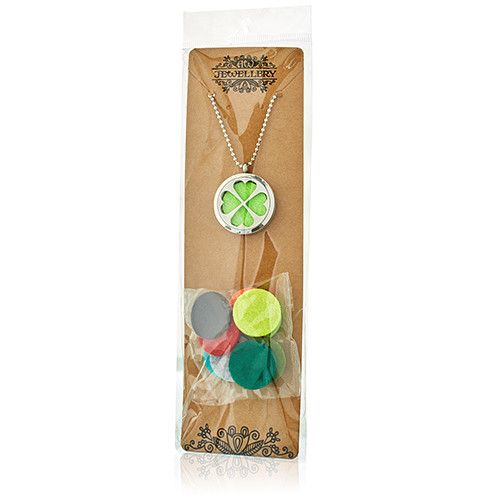 Alt Tag: Stainless Steel Aromadiffuser Diffuser Necklace – Angel Wings 30MM locket necklace with round pendant and colorful refill pads, packaged
