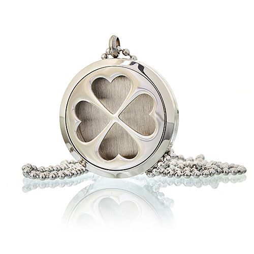 Stainless Steel Aromadiffuser Necklace – Four Leaf Clover 30MM stainless steel four-leaf clover locket pendant on chain
