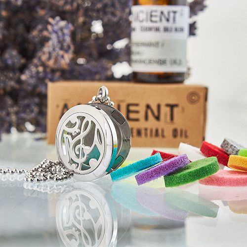 Stainless Steel Aromadiffuser Diffuser Necklace – Music Notes 25MM stainless steel locket pendant with chain and colorful felt pads