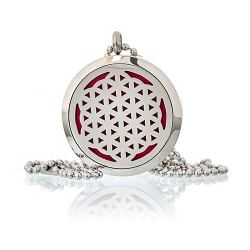 Stainless Steel Aromascent Necklace – Flower of Life 30MM, colgante difusor redondo de acero inoxidable con cadena