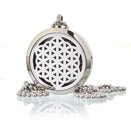 Stainless Steel Aromascent Necklace – Flower of Life 30MM colgante difusor redondo de acero inoxidable con cadena