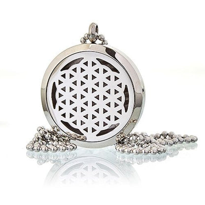 Stainless Steel Aromascent Necklace – Flower of Life 30MM colgante difusor redondo de acero inoxidable con cadena