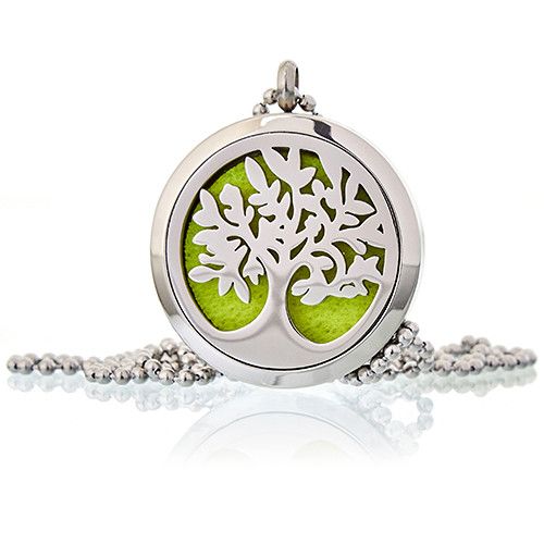 Stainless Steel Aromascent Necklace – Tree of Life 30MM, 30mm stainless steel Tree of Life diffuser locket pendant with chain