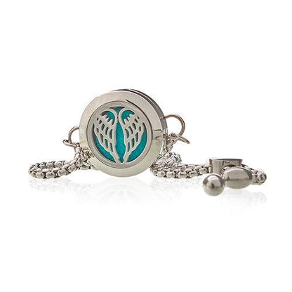 Stainless Steel Aromatherapy Bracelet – Angel Wings 20MM, brazalete con medallón difusor 20 mm y cadena de acero inoxidable