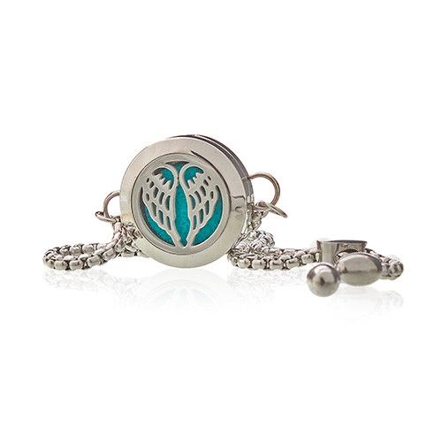 Stainless Steel Aromatherapy Bracelet – Angel Wings 20MM, brazalete con medallón difusor 20 mm y cadena de acero inoxidable