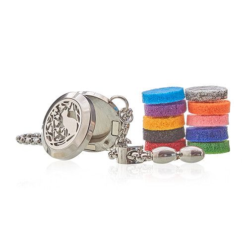 Alt Tag: Stainless Steel Aromatherapy Bracelet – Cat & Flowers 20MM stainless steel vented locket bracelet with chain and colorful felt pads