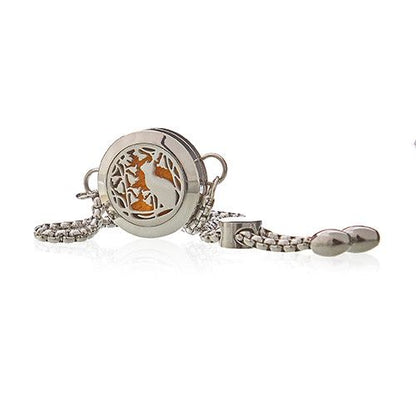 Alt Tag: Stainless Steel Aromatherapy Bracelet – Cat & Flowers 20MM, pulsera de acero inoxidable con locket ventilado diseño gato y flores