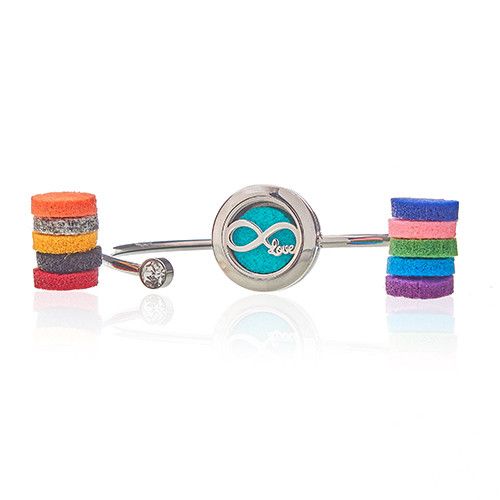 Stainless Steel Aromatherapy Bracelet – Infinite Love 20MM, brazalete con medallón y almohadillas de fieltro de colores
