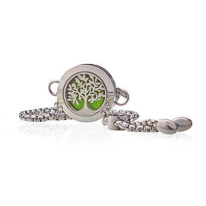Alt Tag: Stainless Steel Aromatherapy Bracelet – Tree of Life, 20MM con medallón difusor redondo y cadena de acero inoxidable