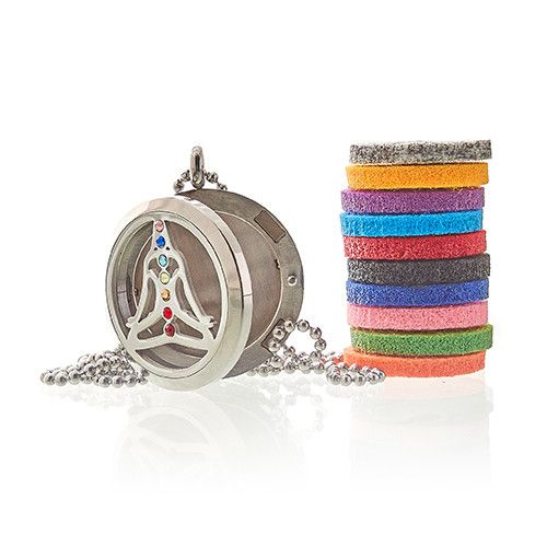 Alt Tag: Stainless Steel Aromatherapy Necklace – 30MM Yoga Chakra, colgante difusor de acero inoxidable con cadena y almohadillas de fieltro