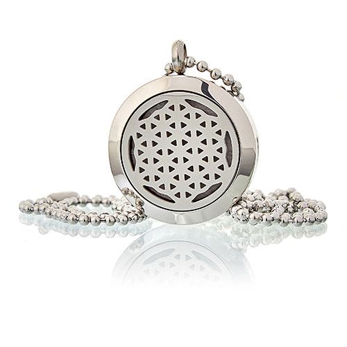 Alt Tag: Stainless Steel Aromatherapy Necklace – Flower of Life 25MM round 25mm stainless steel locket pendant with beaded chain