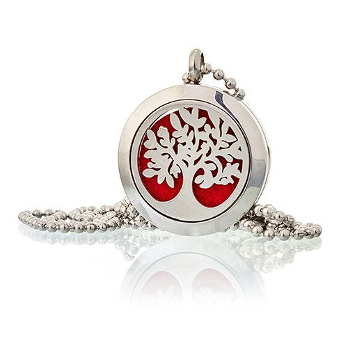 Alt Tag: Stainless Steel Aromatherapy Necklace – Tree of Life 25MM, collar difusor de acero inoxidable con colgante redondo árbol de la vida