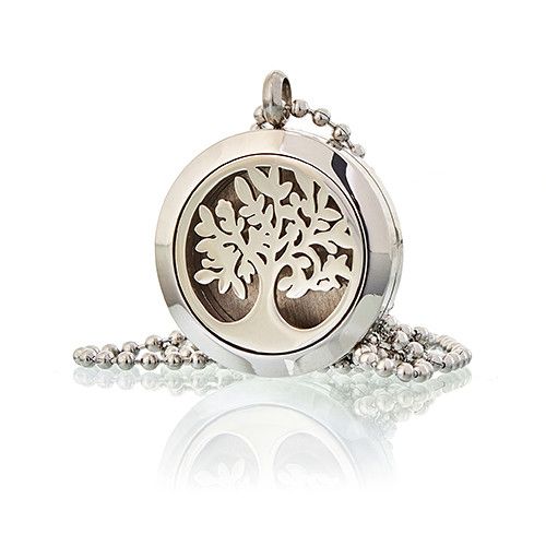 Alt Tag: Stainless Steel Aromatherapy Necklace – Tree of Life 25MM, colgante difusor de acero inoxidable con diseño Árbol de la Vida