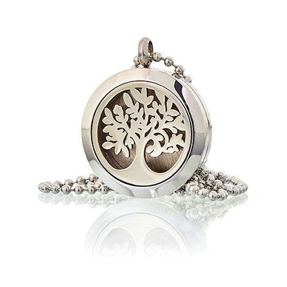 Alt Tag: Stainless Steel Aromatherapy Necklace – Tree of Life 25MM, colgante difusor de acero inoxidable con diseño Árbol de la Vida