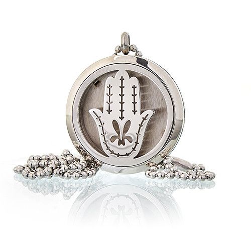 Stainless Steel Aromawellness Necklace – Hand of Fatima 30MM stainless steel 30mm Hamsa locket pendant with chain, front view
