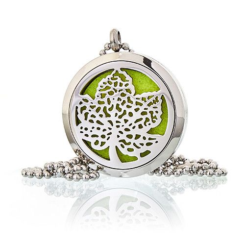 Aromawellness-diffuserhalsband i rostfritt stål – Leaf 30MM, colgante difusor i rostfritt stål med bladdesign och kedja