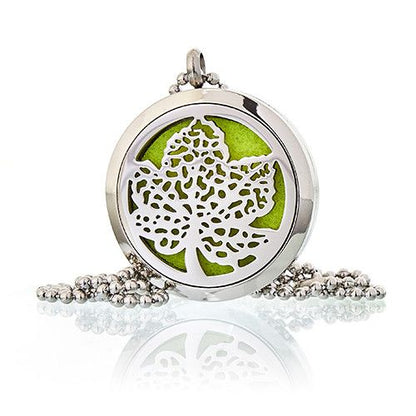 Aromawellness-diffuserhalsband i rostfritt stål – Leaf 30MM, colgante difusor i rostfritt stål med bladdesign och kedja