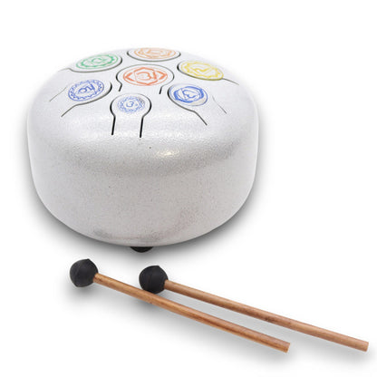 Metal Steel Tongue Happy Drum – 17x13 CM, tambor de lengua de acero blanco 7 chakras con baquetas
