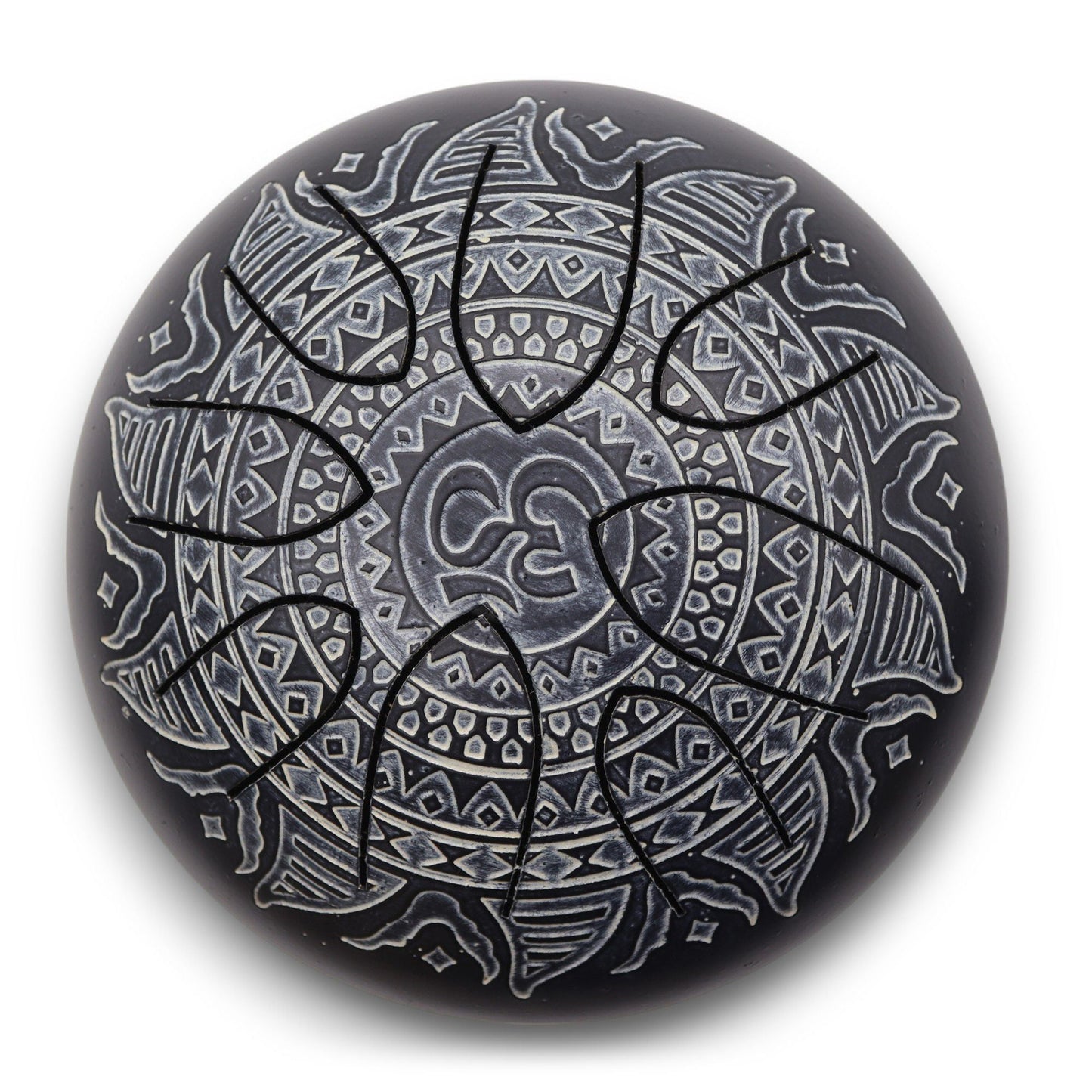 Steel Tongue Happy Drum – OM Mandala Engraved – 16 CM, trumtunga i stål med OM-symbol och mandala graverad på ovansidan