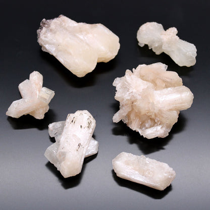 Stilbite & Apophyllite Specimen – 20–30 MM natural mineral cluster, white crystal formations on dark background