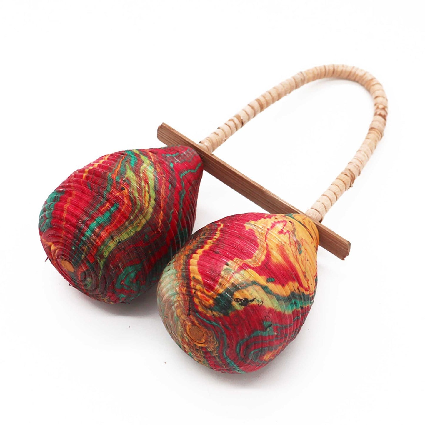 Stylish Double-Loop Maracas – 23x12.5 CM, maracas de ratán doble aro multicolor con mango, instrumento musical decorativo