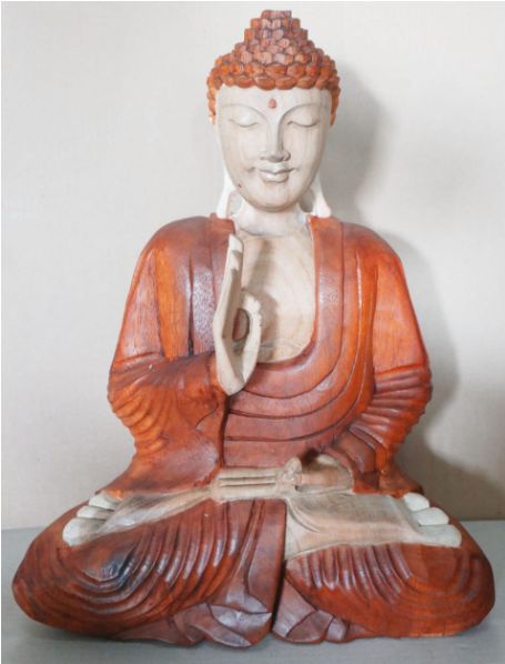 Estatua de Buda de madera de suar – 40CM, postura de enseñanza, Buda artesanal de Bali tallado en madera de suar en postura de enseñanza, figura sentada