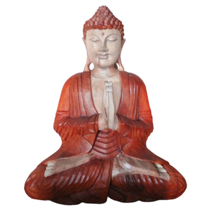 Estatua de Buda de madera de suar – 40CM Welcome, estatua de Buda tallada a mano en madera de suar, artesanía balinesa, manos en oración