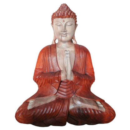 Estatua de Buda de madera de suar – 40CM Welcome, estatua de Buda tallada a mano en madera de suar, artesanía balinesa, manos en oración