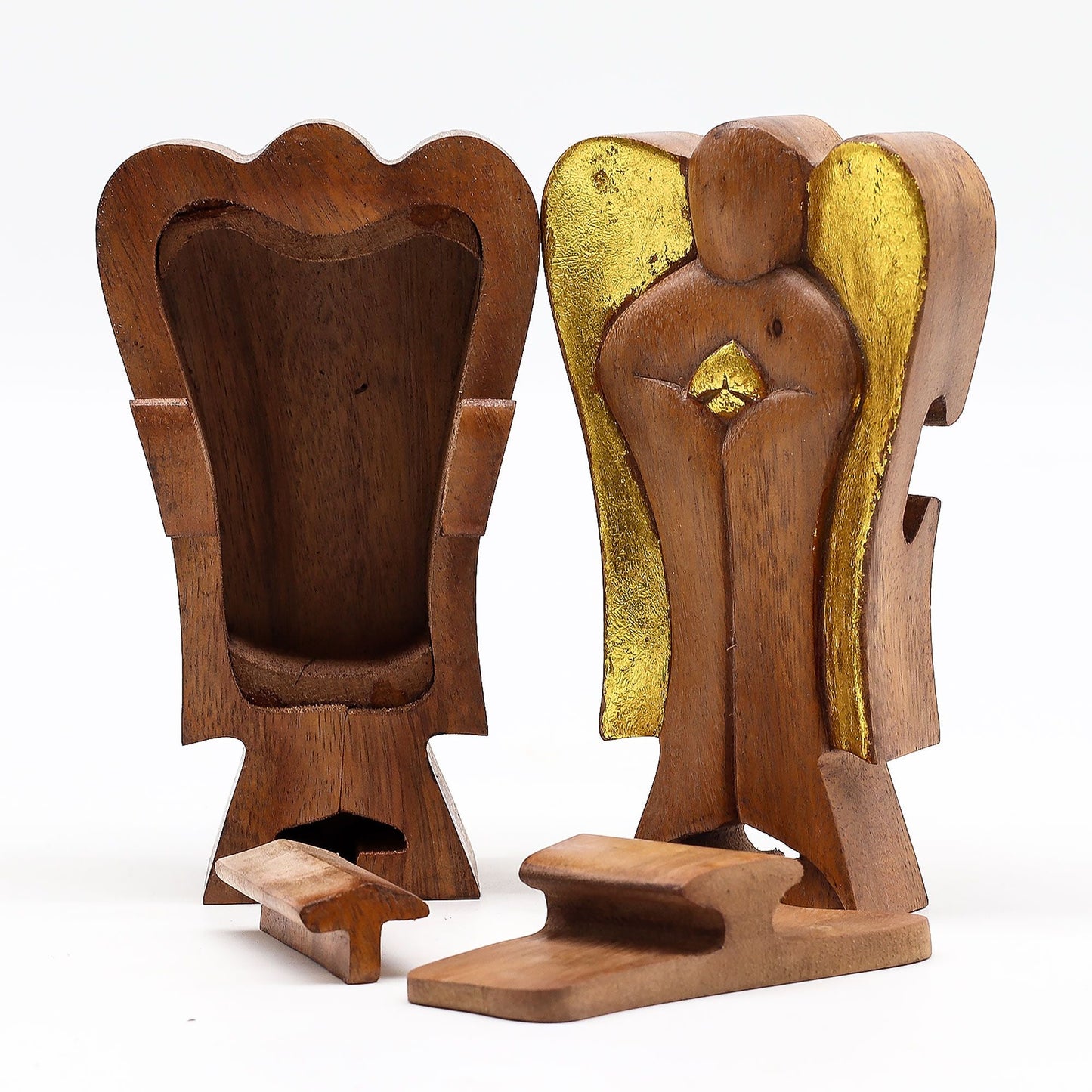 Alt-Tag: Suar-Holz Hati-Hati Angel Magic Box – Joy 14CM, handgeschnitzte Zauberbox aus Suar-Holz mit Engelfigur und Fach