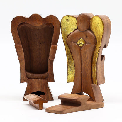Alt-Tag: Suar-Holz Hati-Hati Angel Magic Box – Joy 14CM, handgeschnitzte Zauberbox aus Suar-Holz mit Engelfigur und Fach