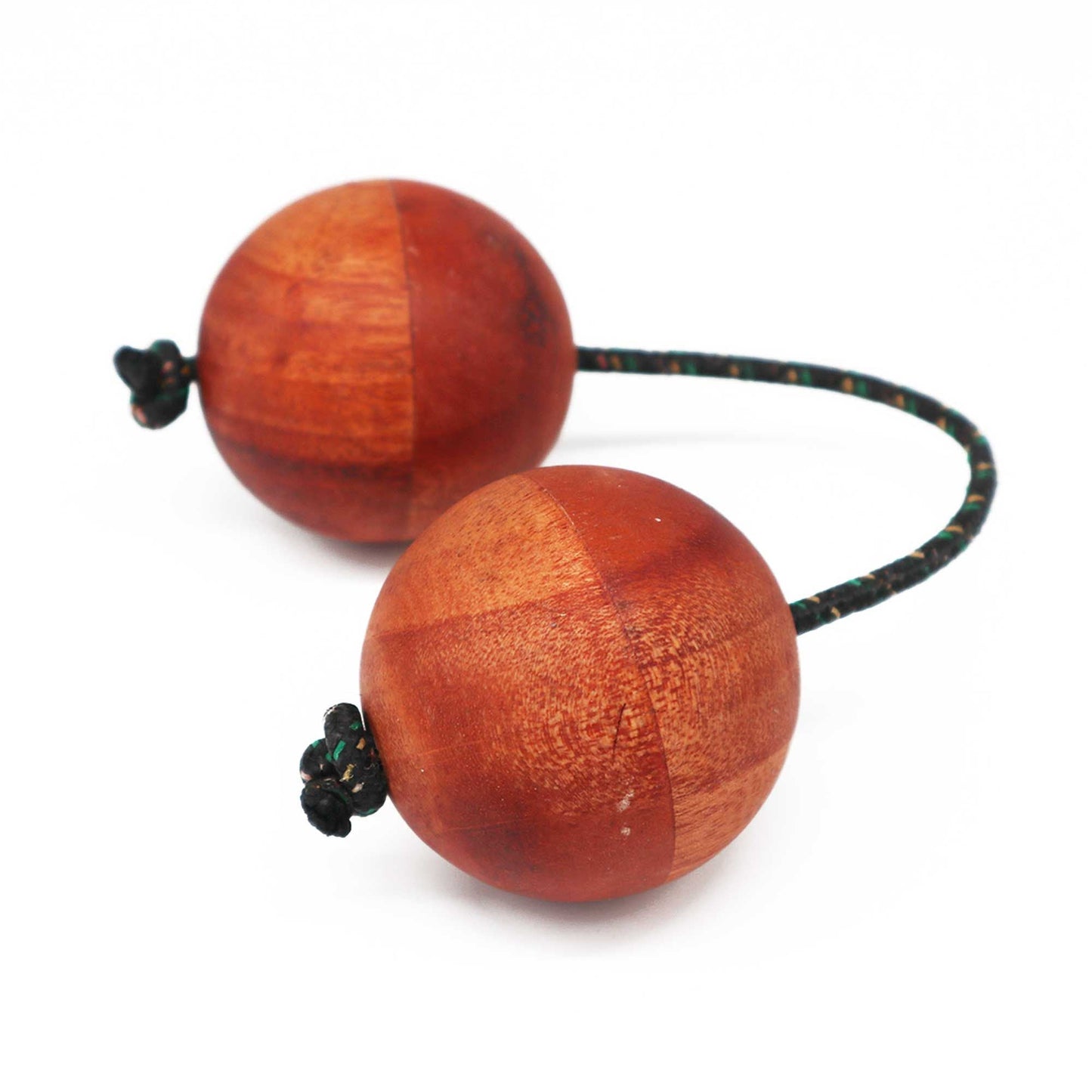 Alt Tag: Suar Wood Kashaka Shaker – 26x5 CM handcrafted wooden shaker with two round suar wood shells connected by cord